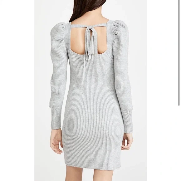 WAYF Square Neck Ribbed Knit Puff Sleeves Sweater Dress - Picture 3 of 11